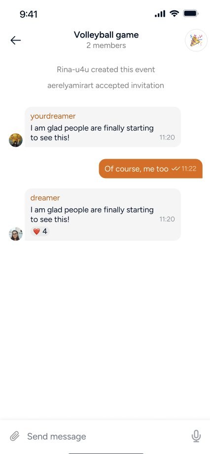 Proxi Sports event group chat screen
