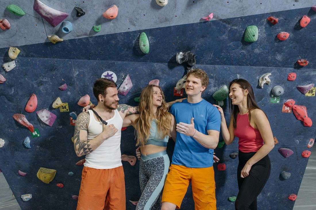 Friends at a climbing wall