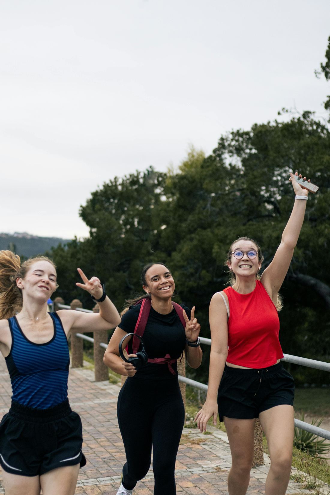 Three women hiking outdoors
